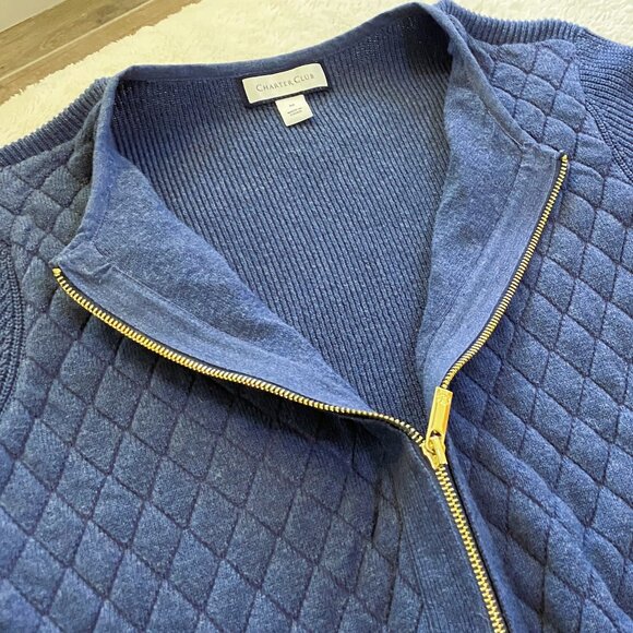 CHARTER‎ CLUB | Cotton Quilted Zip-Front Cardigan Blue | Sz Medium Women's - Picture 10 of 10